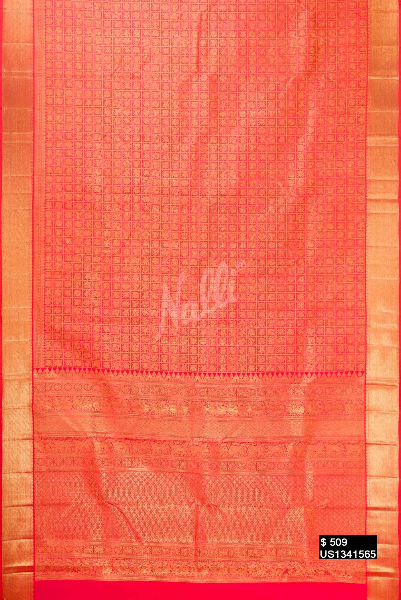 Brick Orange Kanchipuram Silk Saree
