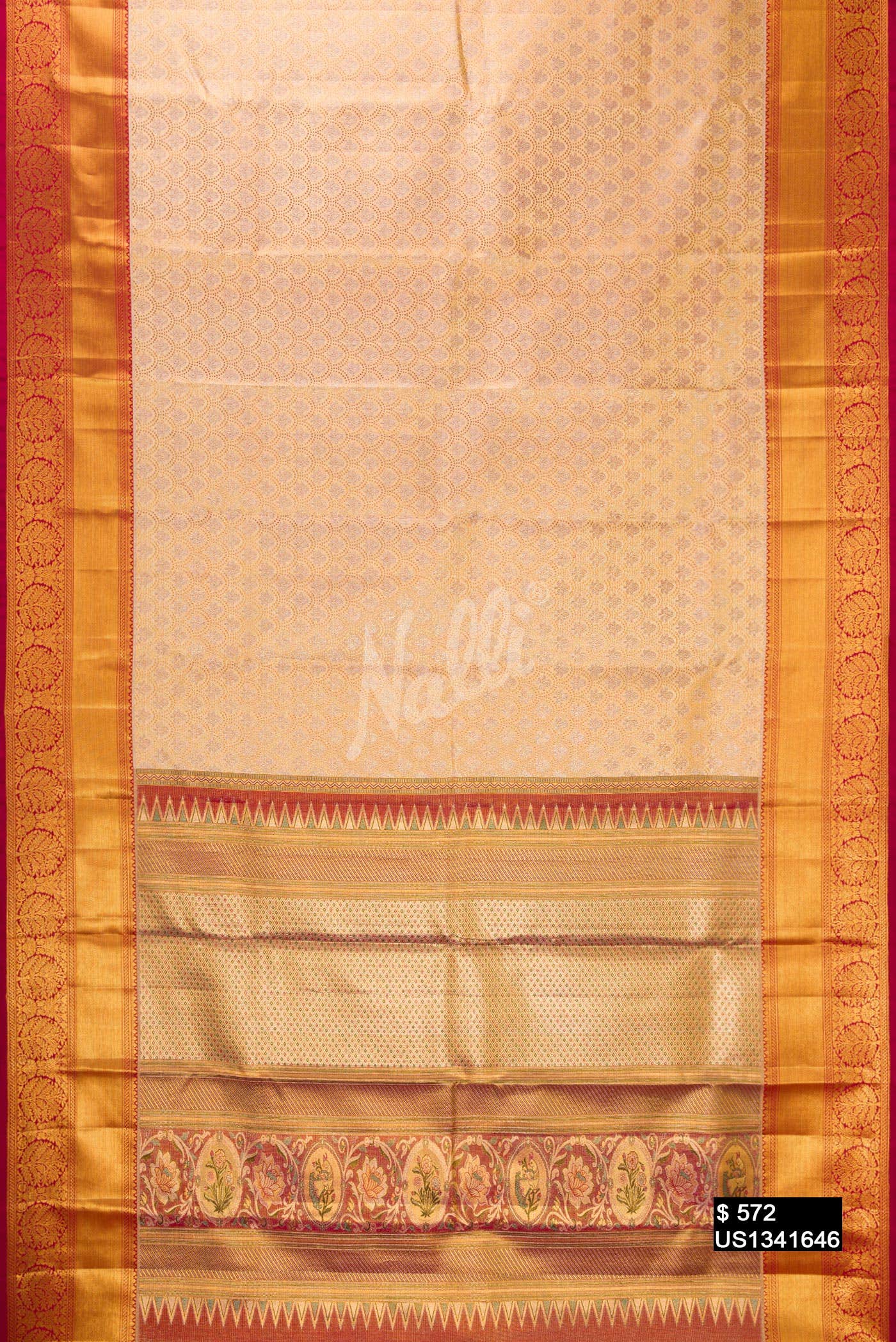 Beige Kanchipuram Tissue Silk Saree