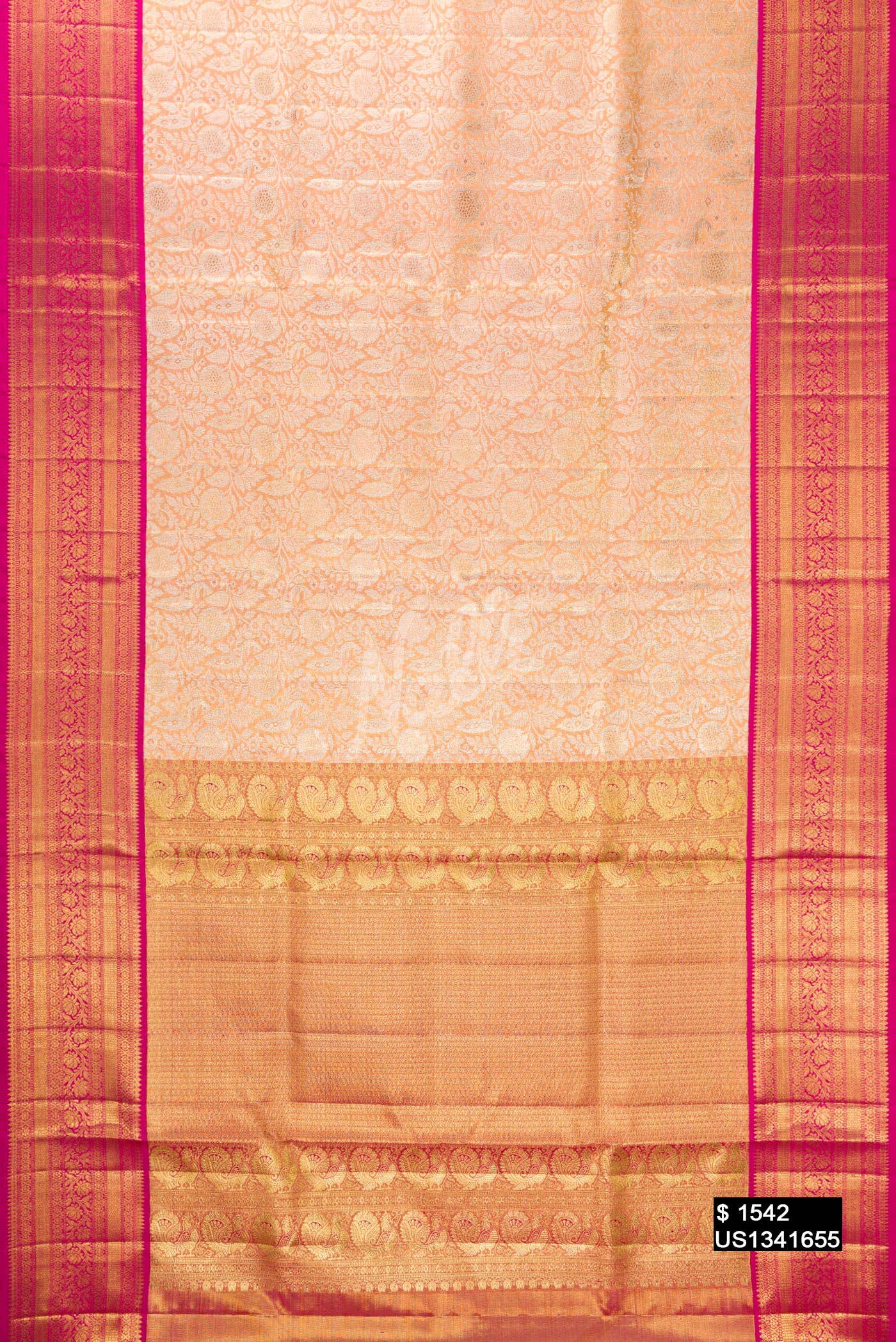 Golden Peach Kanchipuram Tissue Silk Saree