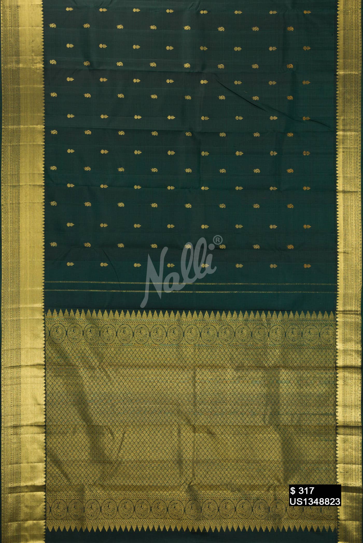 Bottle Green Kanchipuram Silk Saree