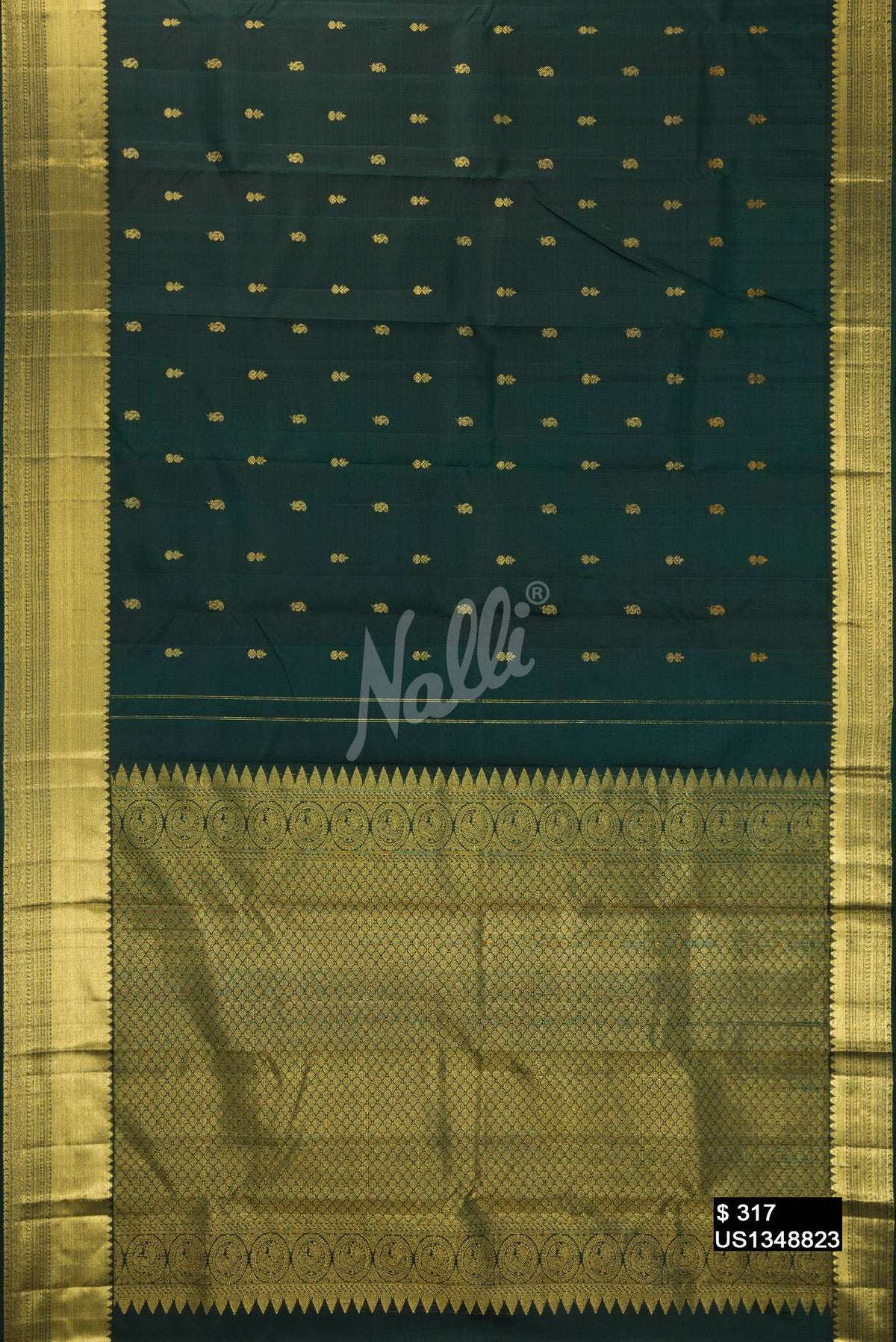 Bottle Green Kanchipuram Silk Saree