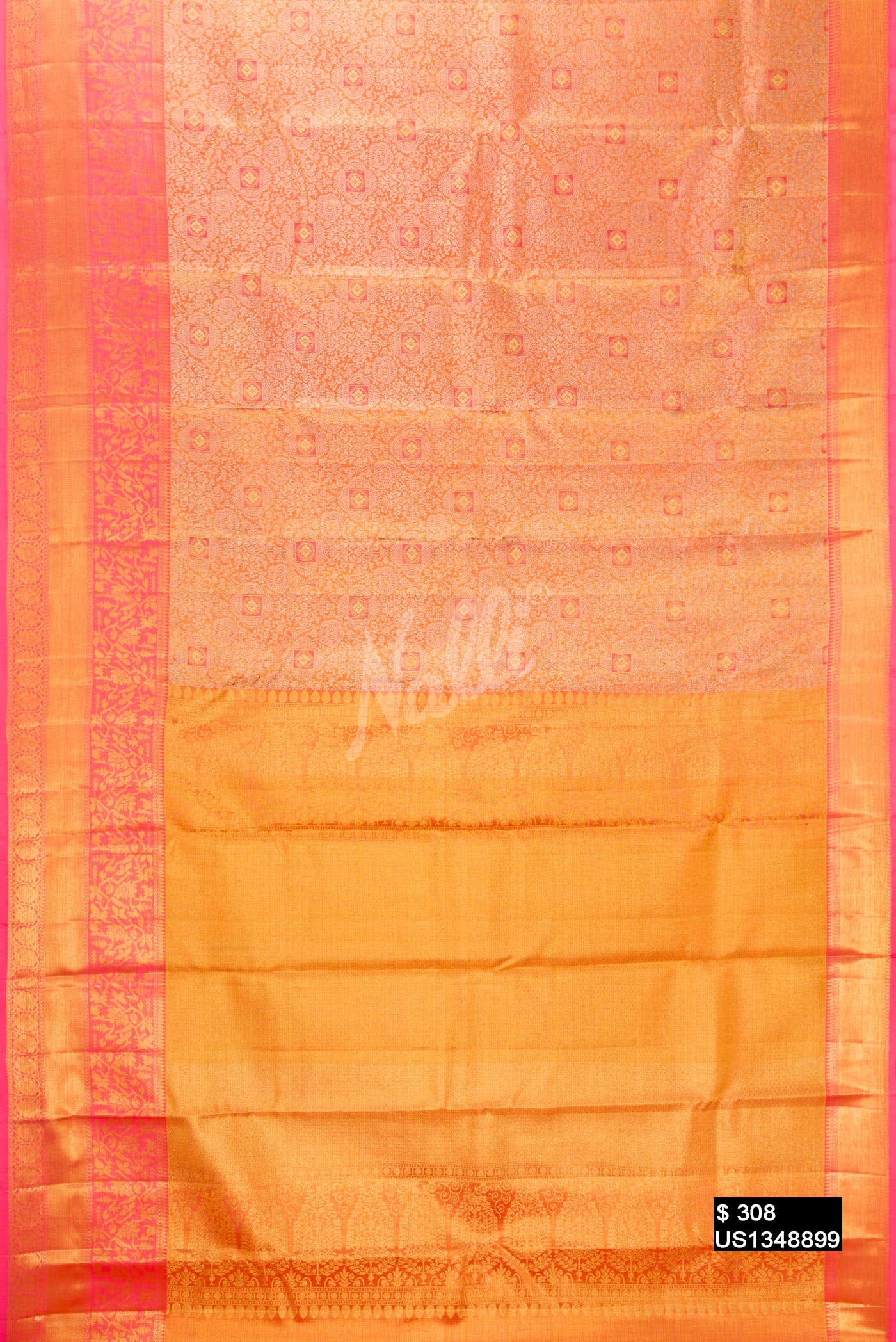 Golden Peach Kanchipuram Tissue Silk Saree