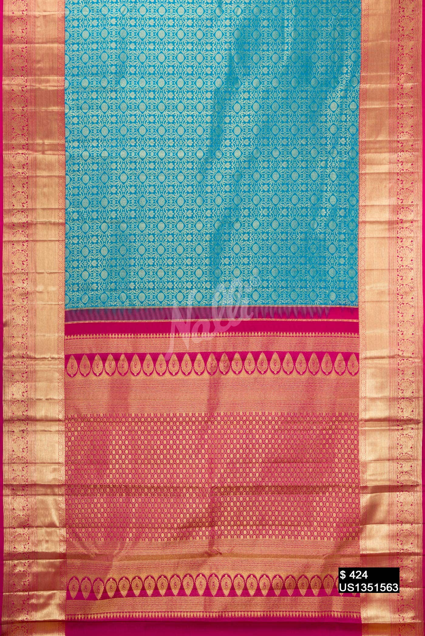 Peacock Blue Kanchipuram Silk Saree