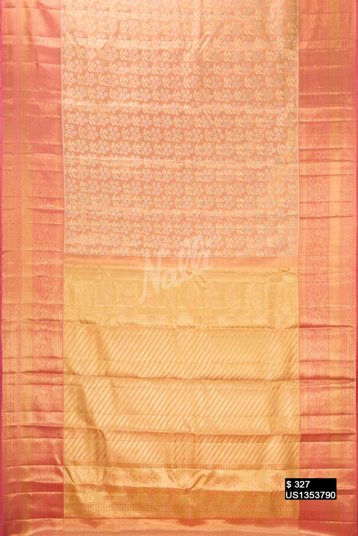 Golden Peach Kanchipuram Tissue Silk Saree