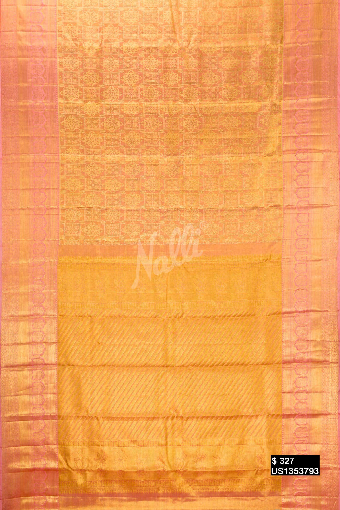 Golden Peach Kanchipuram Tissue Silk Saree