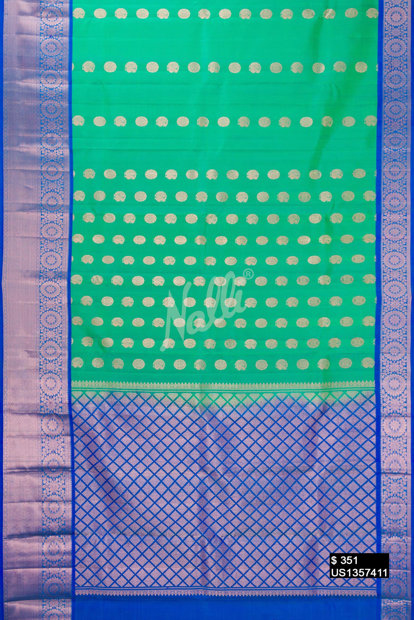 Sea Green Kanchipuram Silk Saree