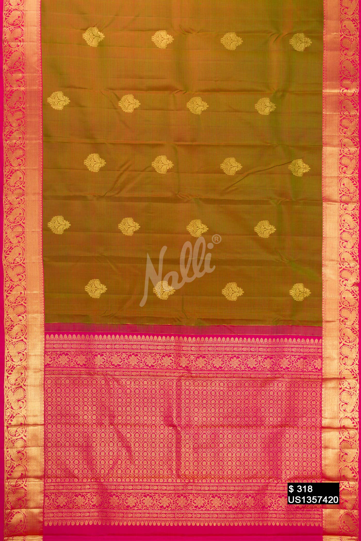 Mehandi Green Kanchipuram Silk Saree
