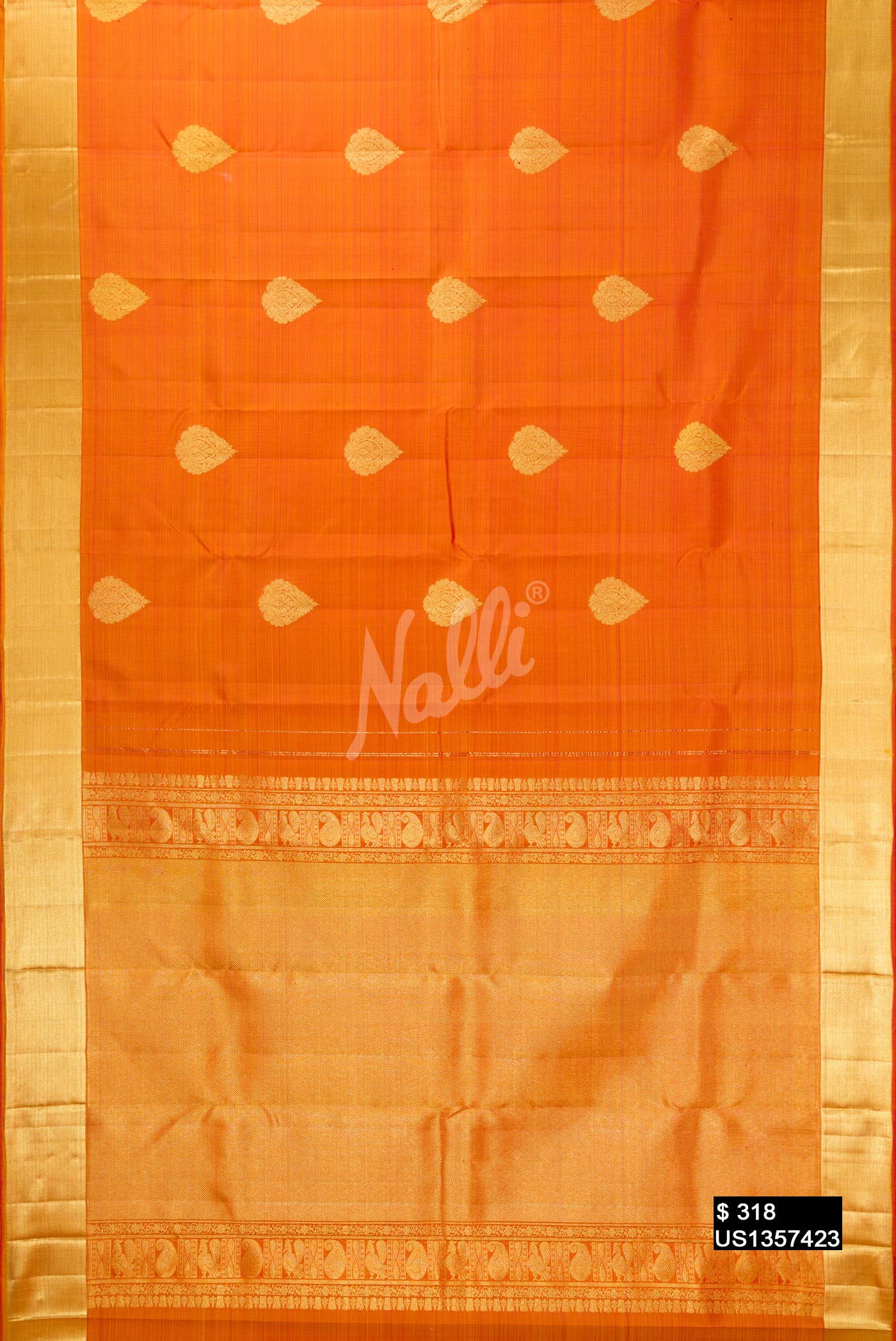 Brick Orange Kanchipuram Silk Saree