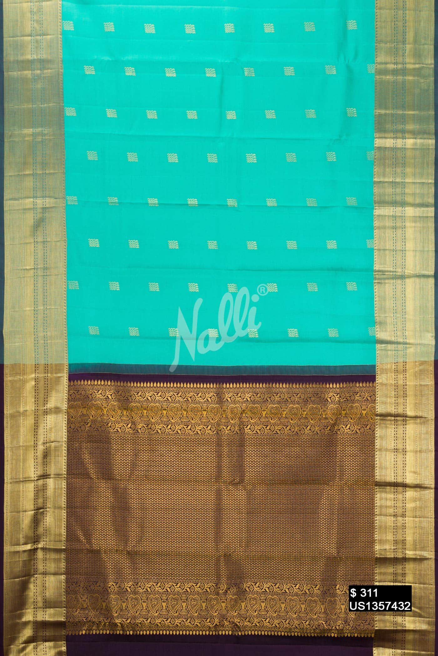 Sea Green Kanchipuram Silk Saree