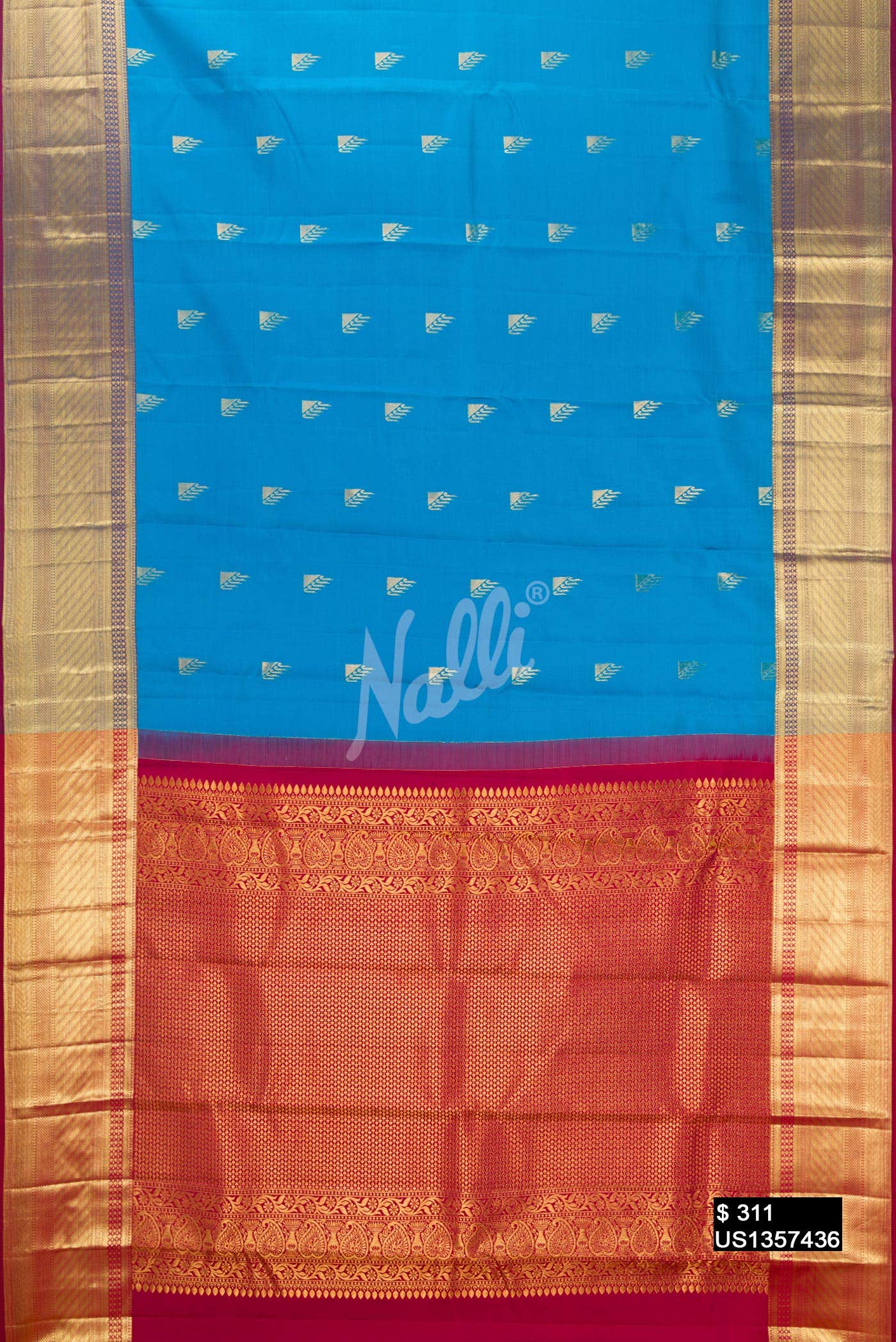Sky Blue Kanchipuram Silk Saree