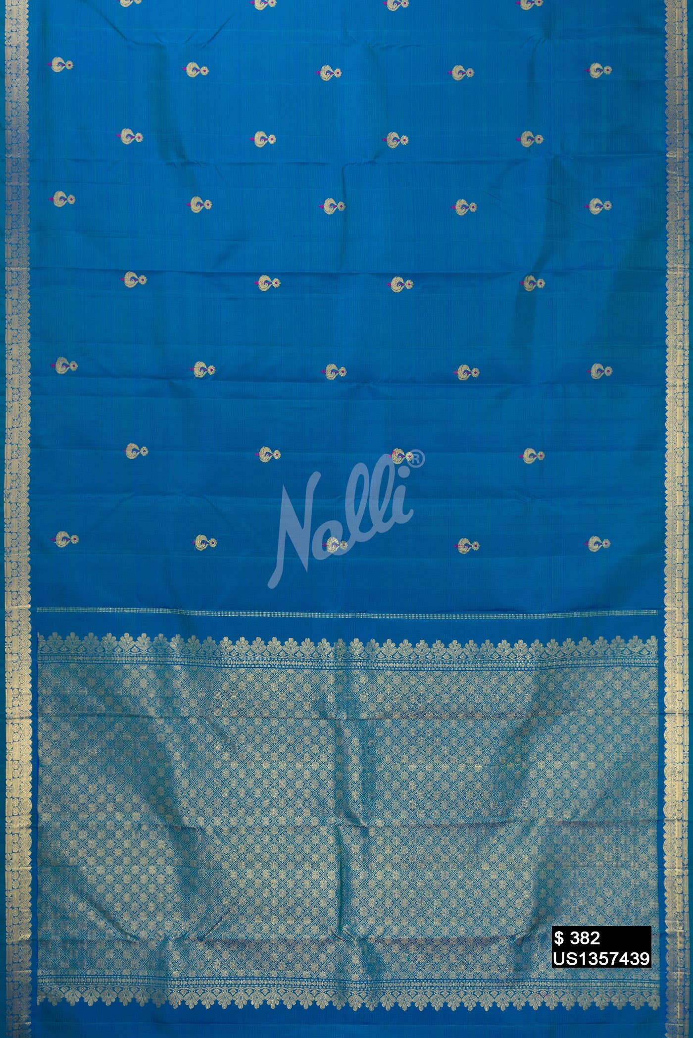 Peacock Blue Kanchipuram Silk Saree
