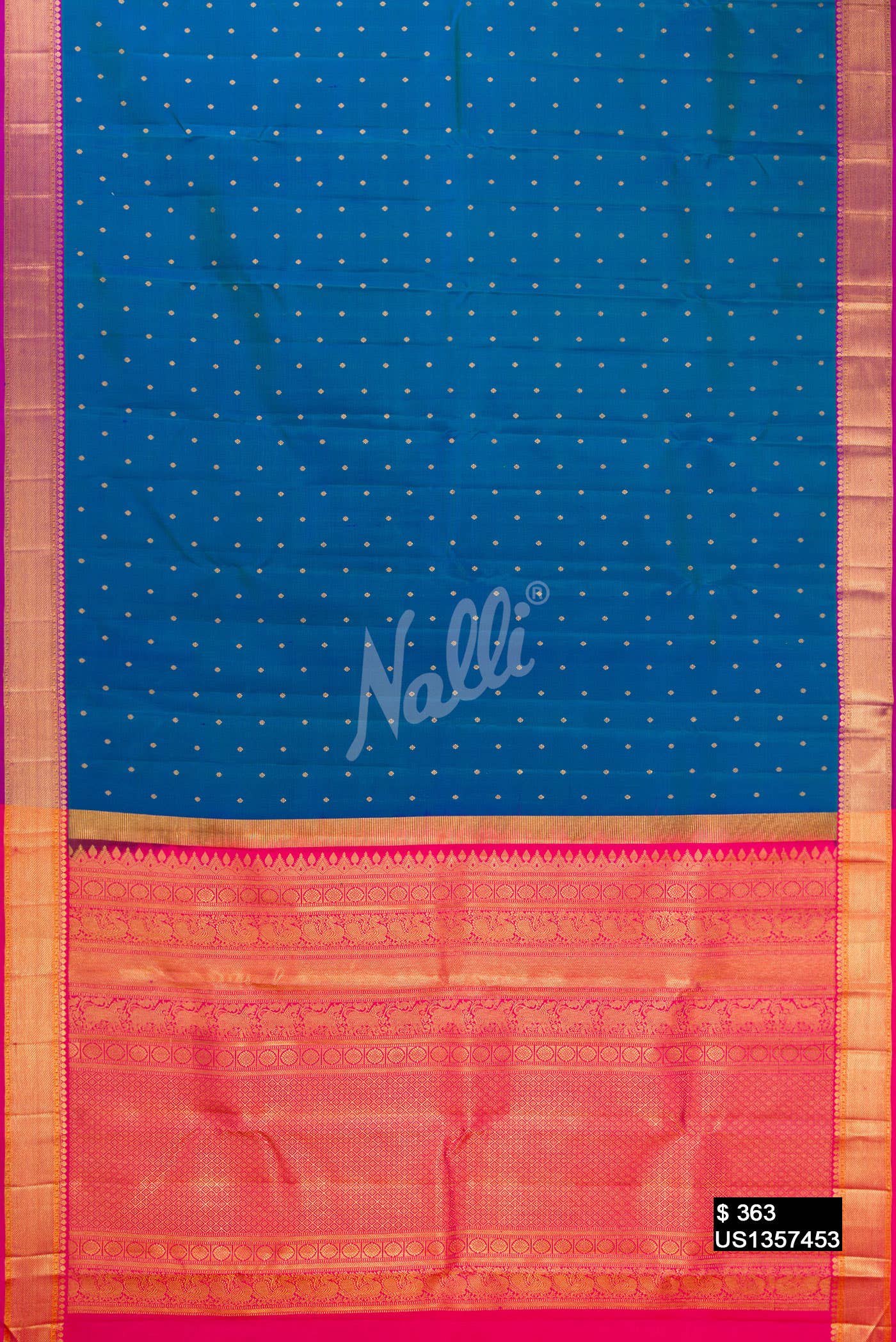 Peacock Blue Kanchipuram Silk Saree