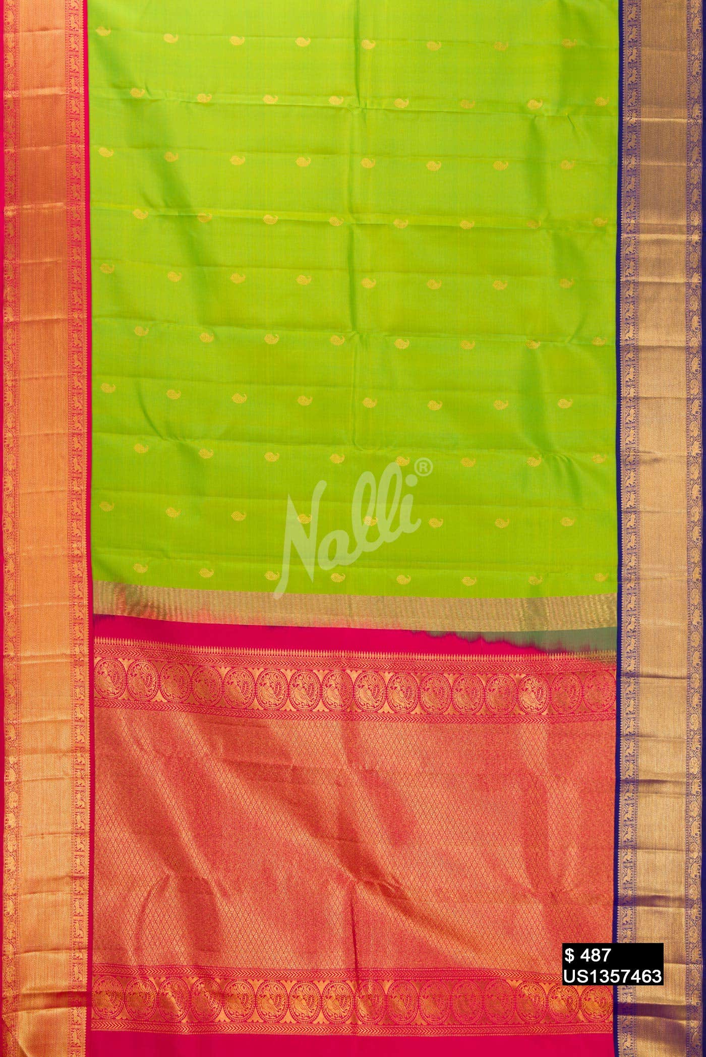 Parrot Green Kanchipuram Silk Saree