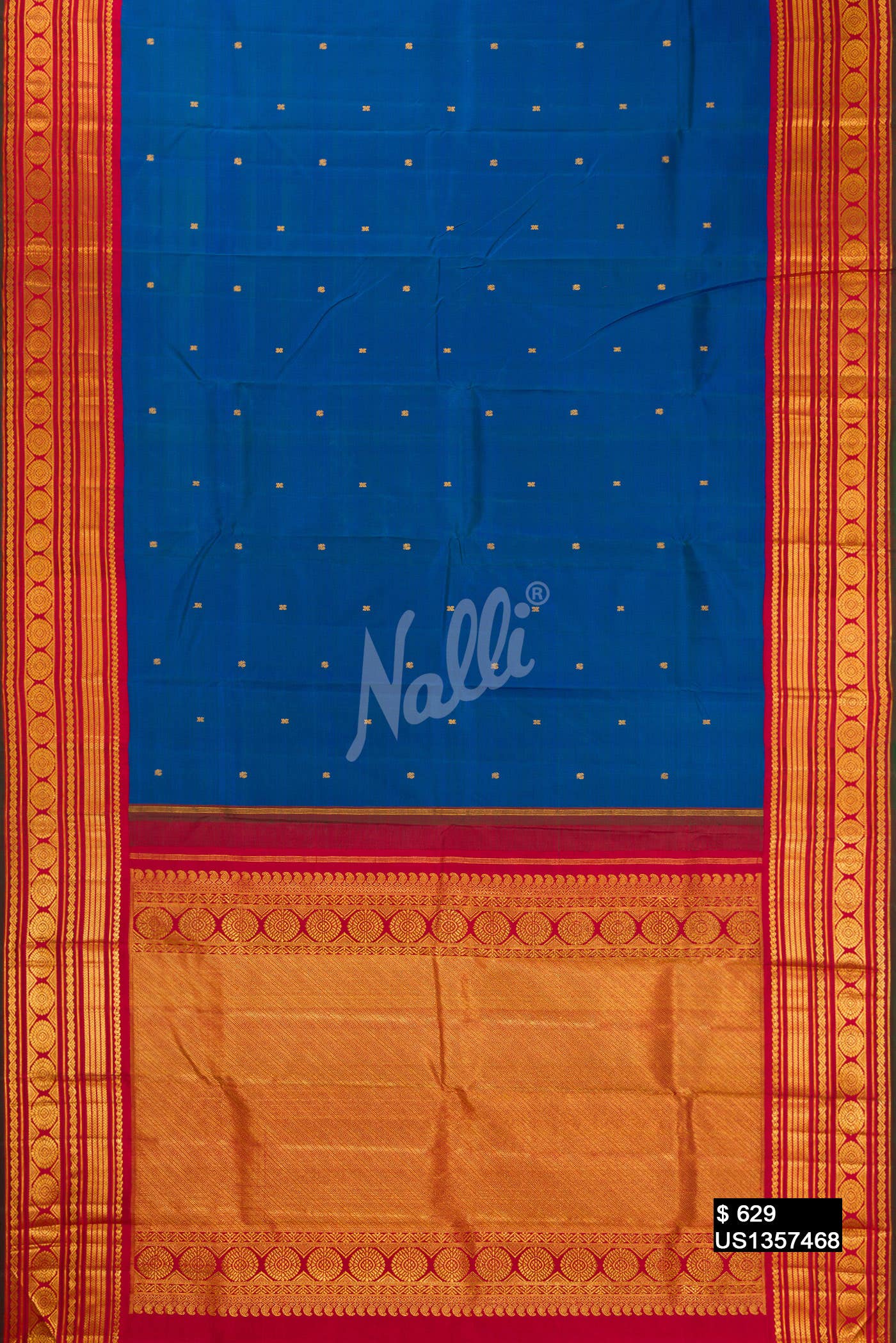 Peacock Blue Kanchipuram Silk Saree