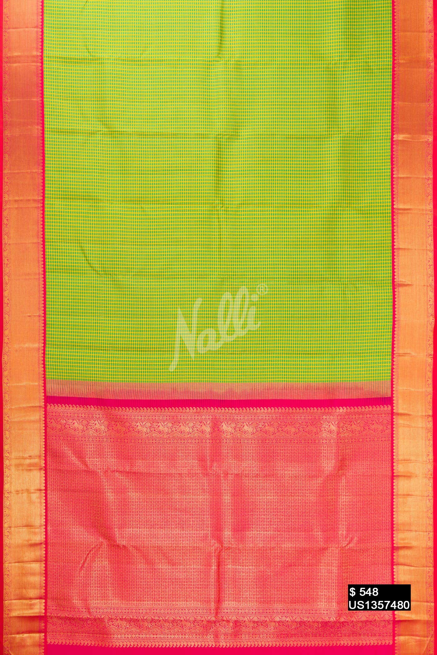 Yellow and Green Kanchipuram Silk Saree