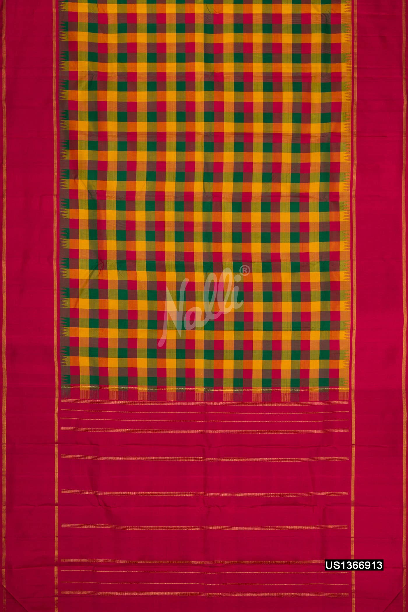 Green , Red and Yellow Kanchipuram Silk Saree