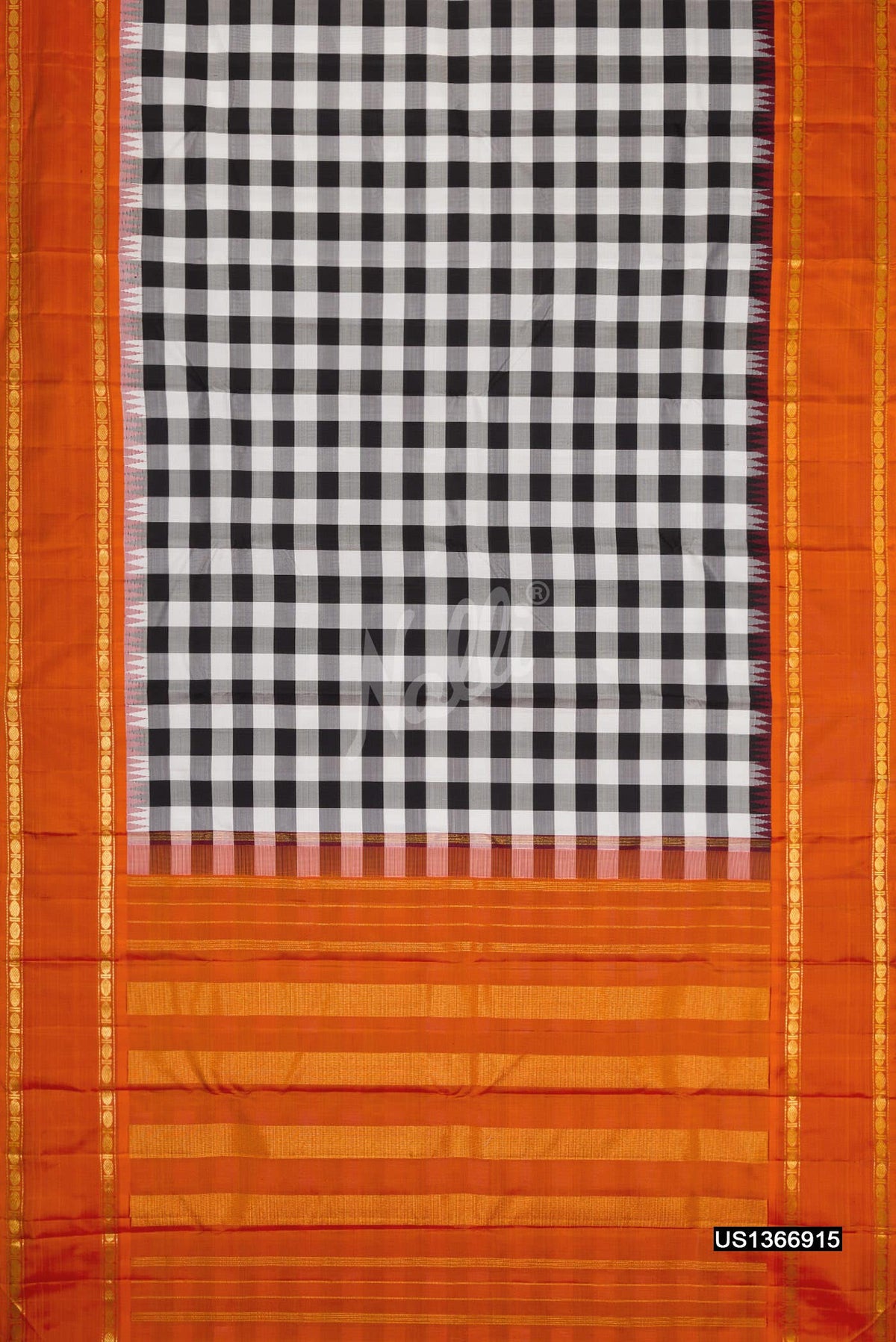 Off White and Black Kanchipuram Silk Saree