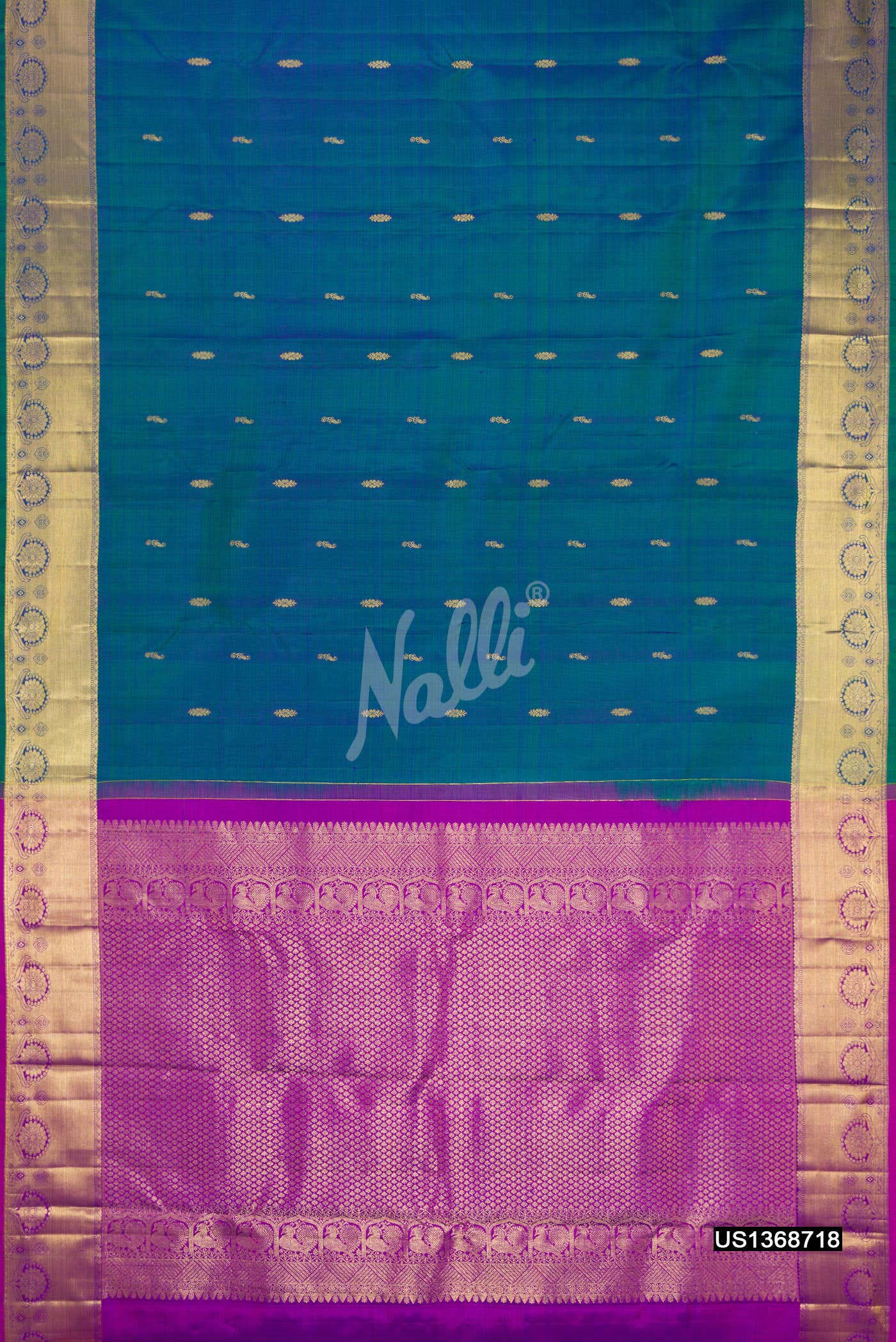 Peacock Blue Kanchipuram Silk Saree