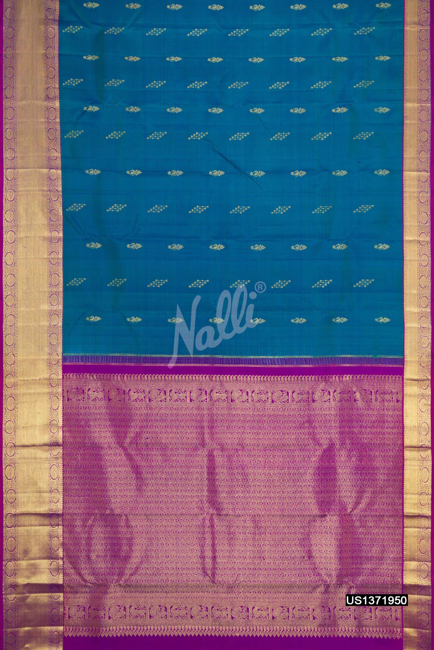 Peacock Blue Kanchipuram Silk Saree