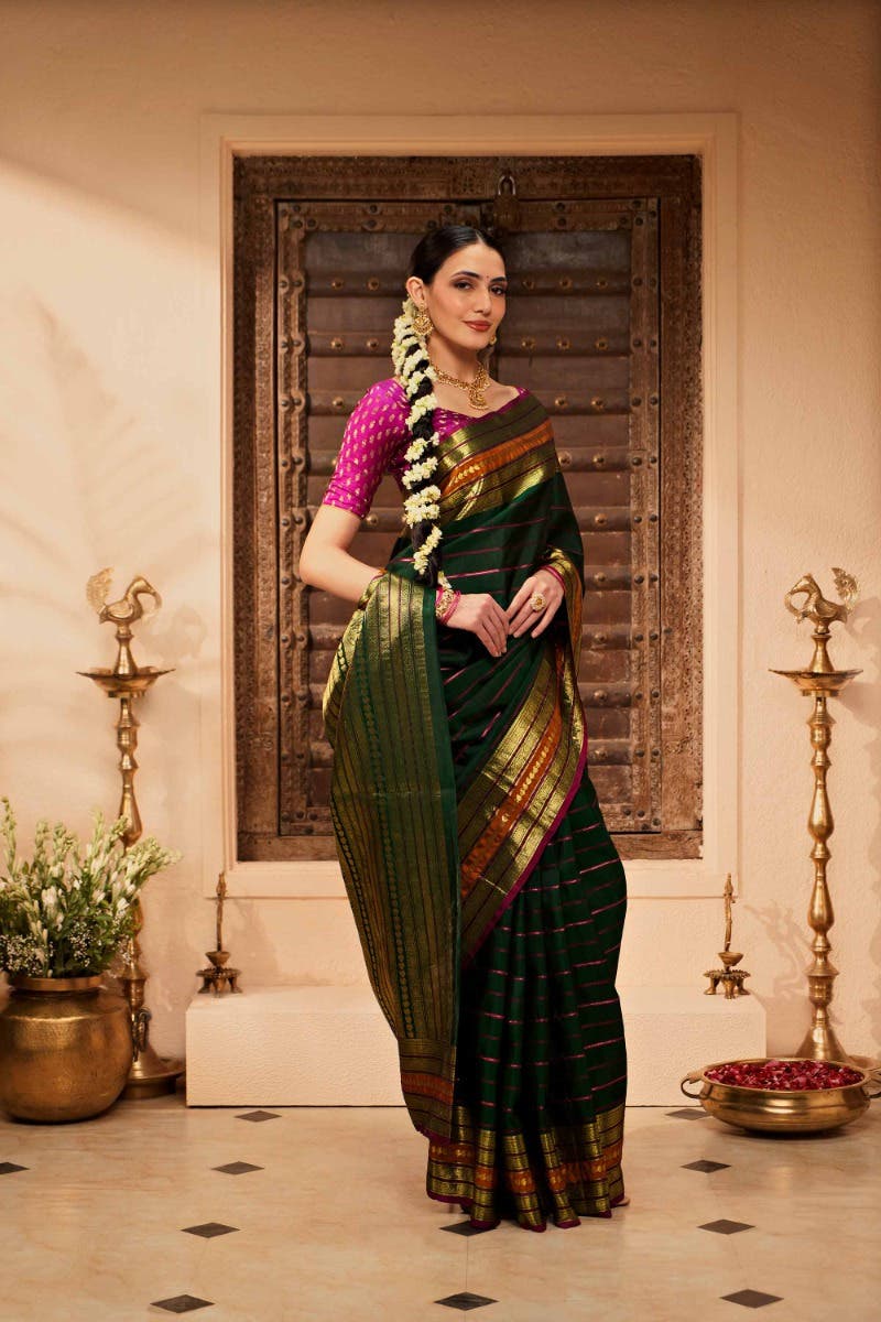 Velari-Bottle Green Kanchipuram Silk Saree